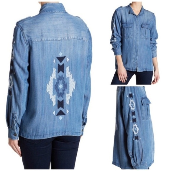 Rails Smith Embroidered Sleeve Button Chambray Shirt Size Small New - Picture 1 of 15